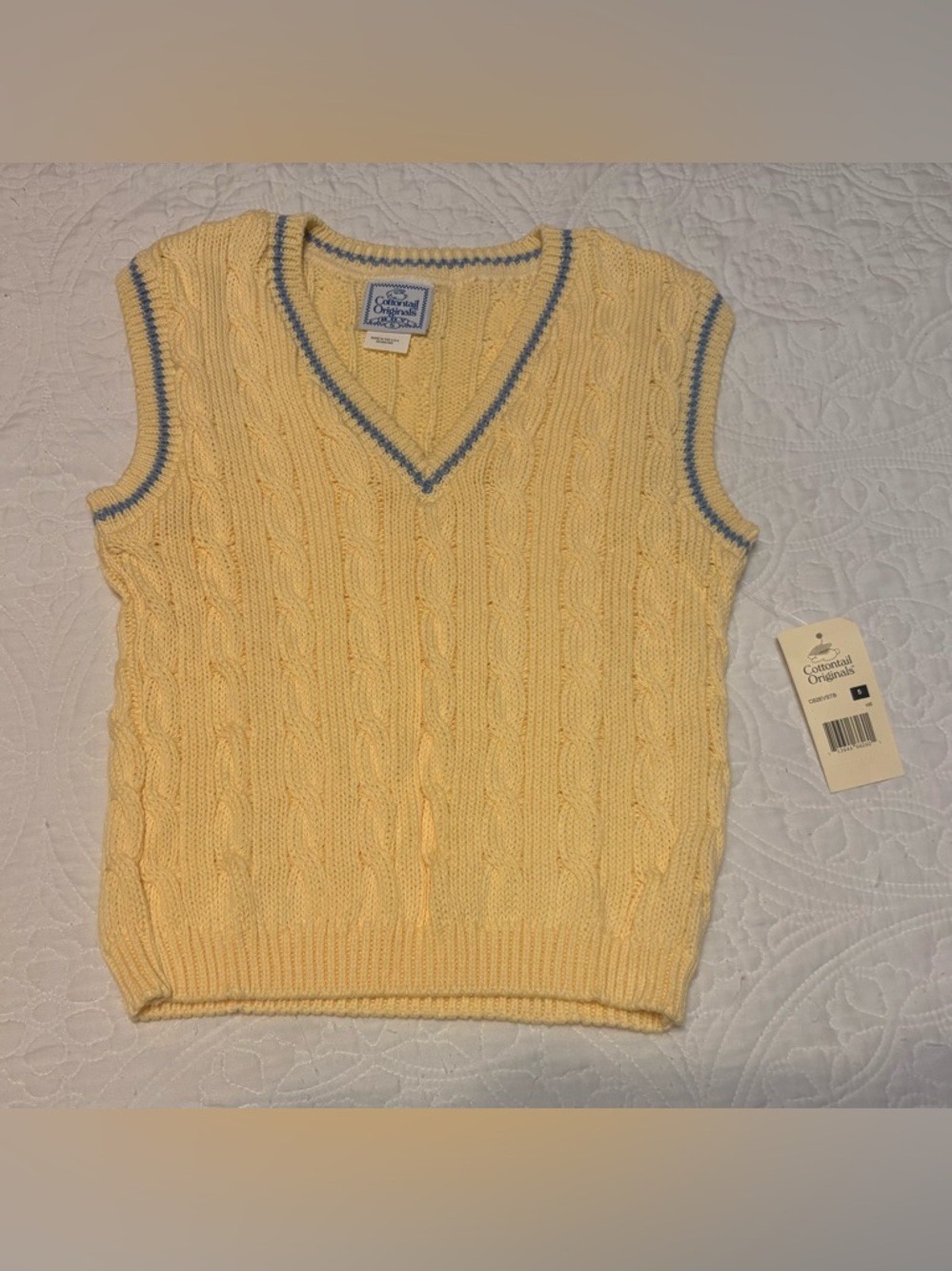 Vintage Cottontail Originals Cotton Cable-Knit V-Neck Sweater Vest